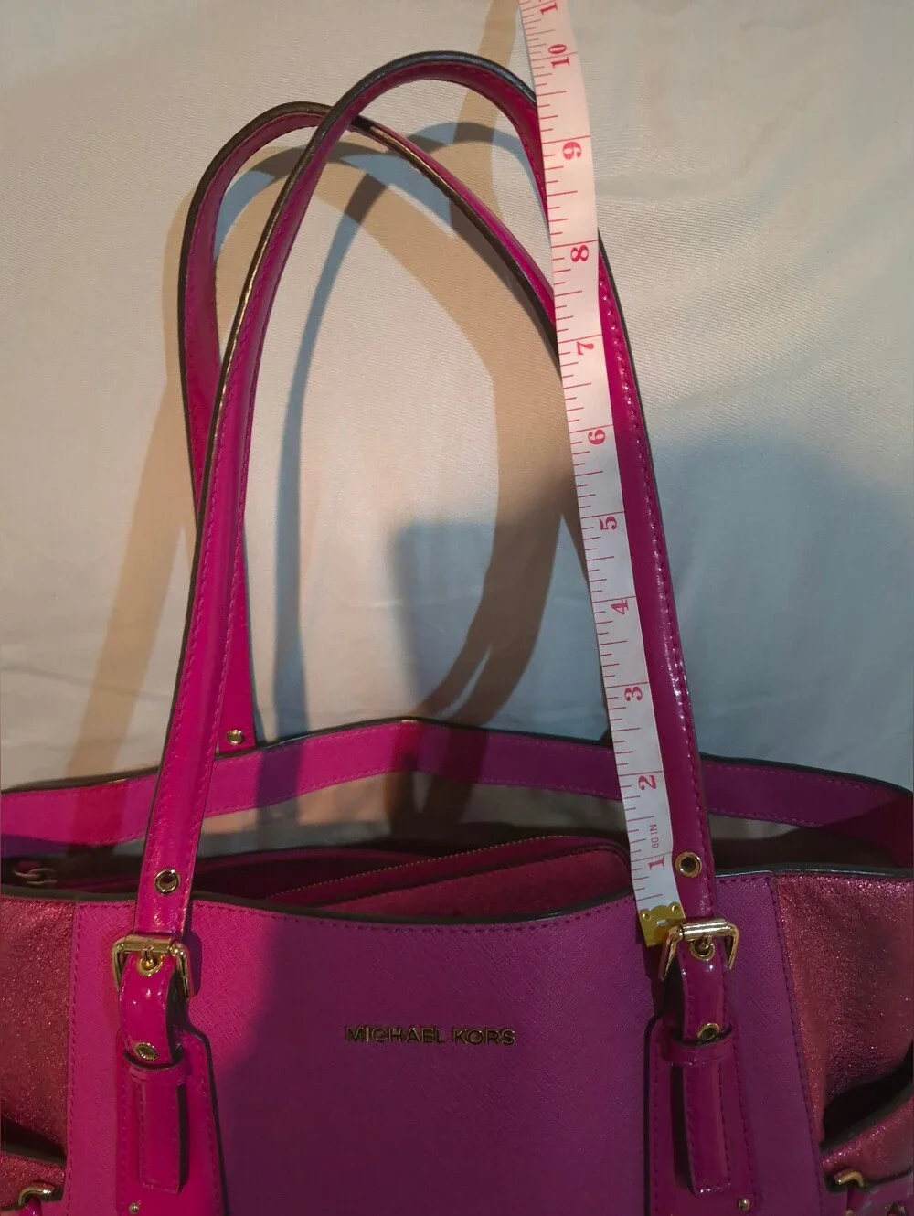 Michael Kors Hot Pink Metallic Jet Set Tote w/ Matching Accessories
